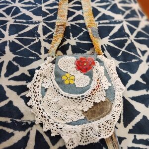 Boho Chic Upcycled Floral Jean  Crossbody Bag With Embellishments #handmade